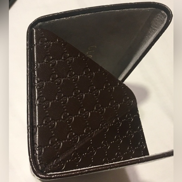 Gucci Triangle Logo Large Brown Leather Sunglass Case For Large Shades Triangle - Picture 16 of 16